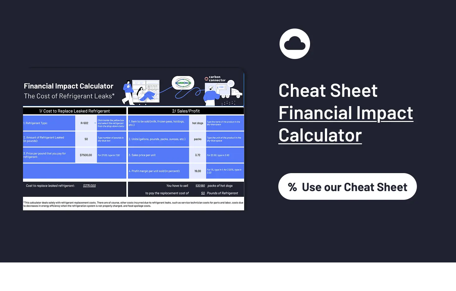 Cheat Sheet - Financial Impact Calculator - Carbon Connector